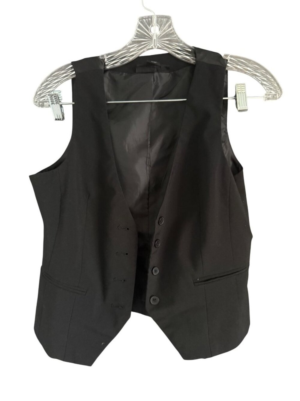Black Tailored Vest Button Front Sleeveless Suit Vest Attention Brand XS